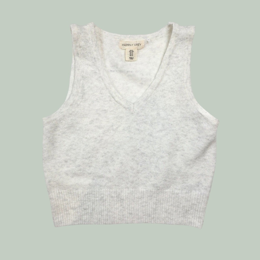 Happily Grey White Speckled V Neck Pullover Sweater Vest Women's Size Small NWOT